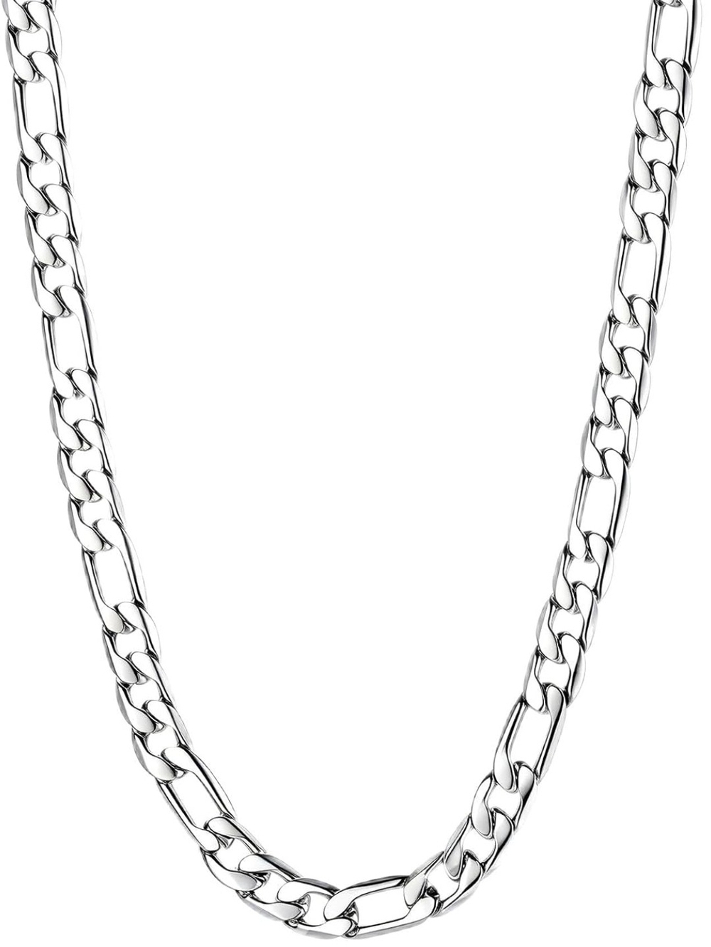 7mm Figaro Chain Necklace - Silver Tone 22inches